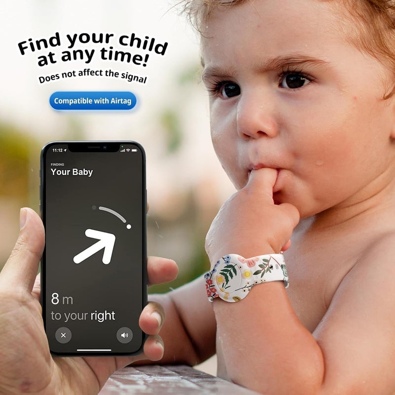 Foweroty for AirTag Bracelet for Kids, Waterproof Cute Print for Air tag Holder for Kids with Soft Silicone Full Coverage Anti-Lost Hidden for Airtag Wristband Accessories for Child, Flower - Image 5